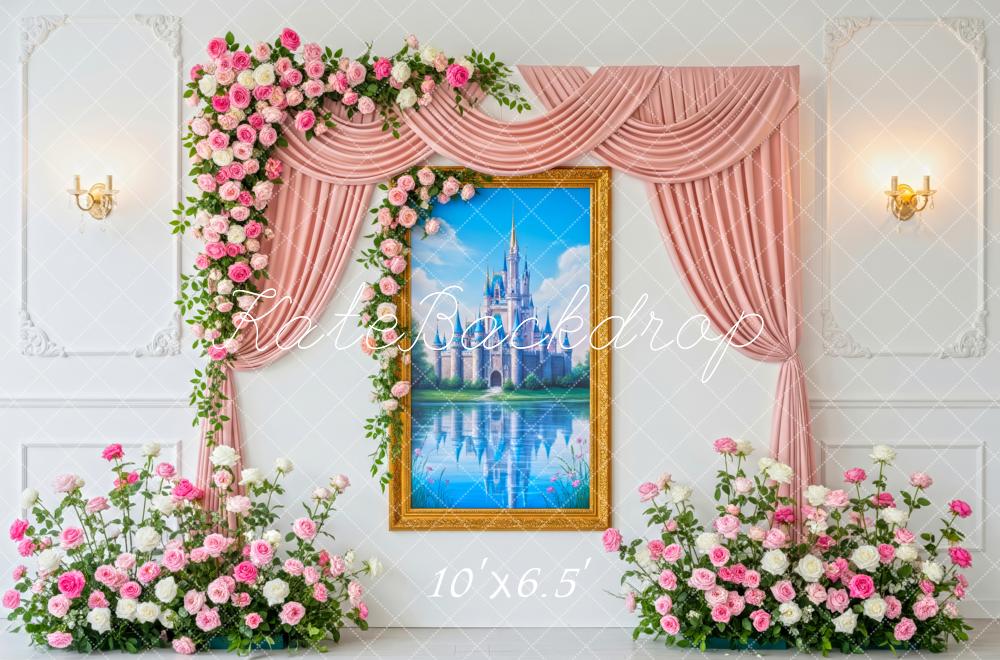 Kate Castle Window Pink Roses Curtains Backdrop Designed by Patty Robert - Image 4