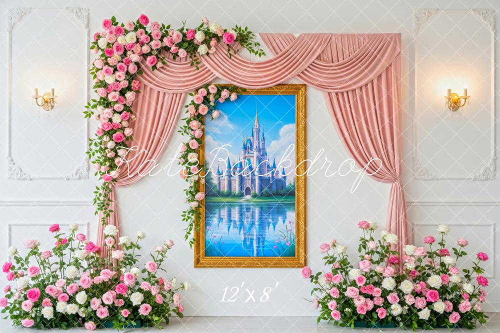 Kate Castle Window Pink Roses Curtains Backdrop Designed by Patty Robert - Image 8