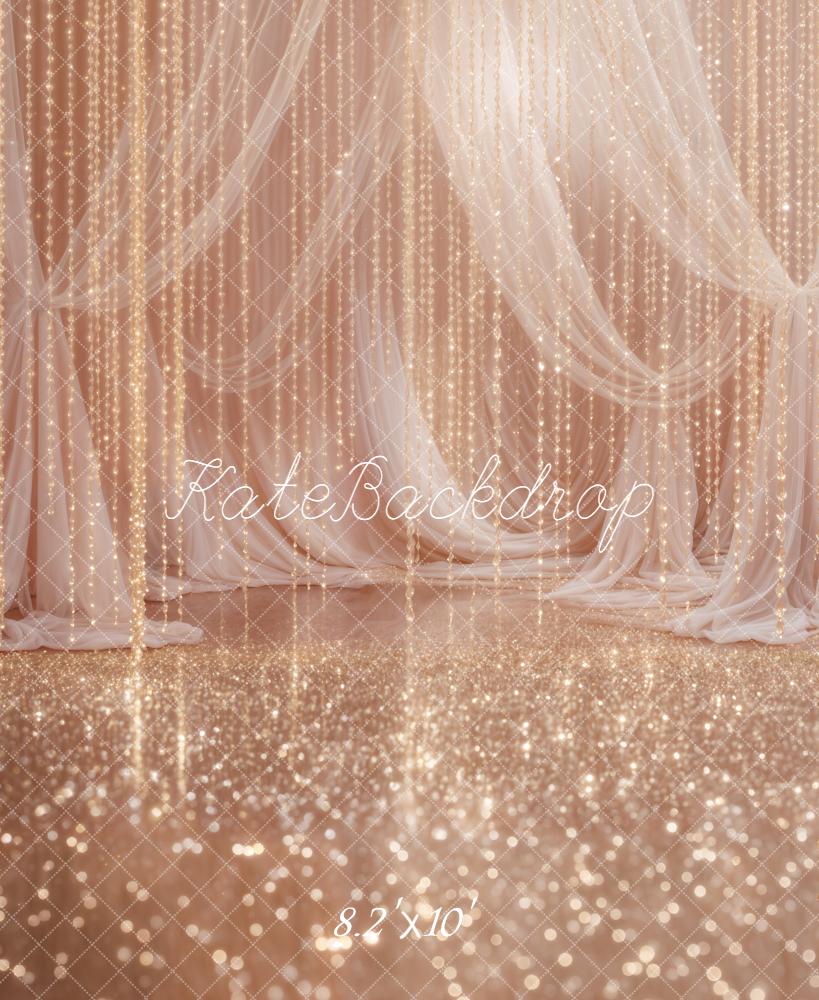 Kate Champagne Drapes String Lights Sparkle Fleece Backdrop Designed by Emstselch - Image 3
