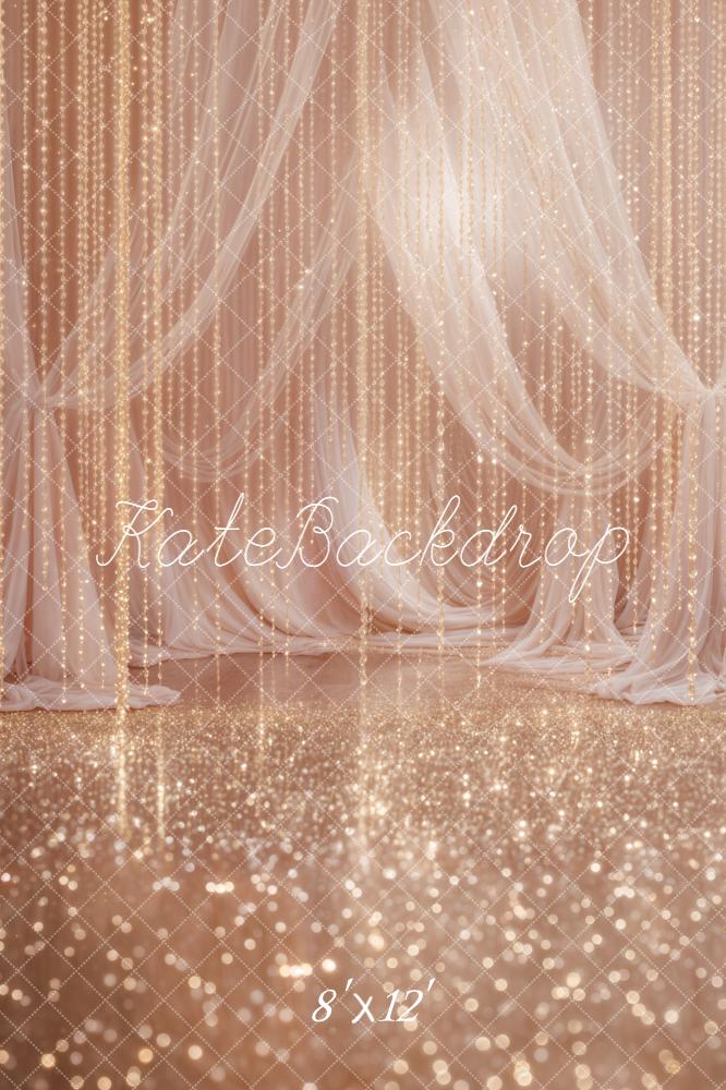 Kate Champagne Drapes String Lights Sparkle Fleece Backdrop Designed by Emstselch - Image 4