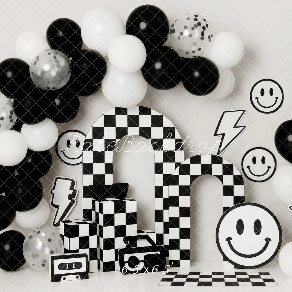 Kate Checkered Balloons Smiley Cake Smash Backdrop Designed by Patty Robert - Image 2