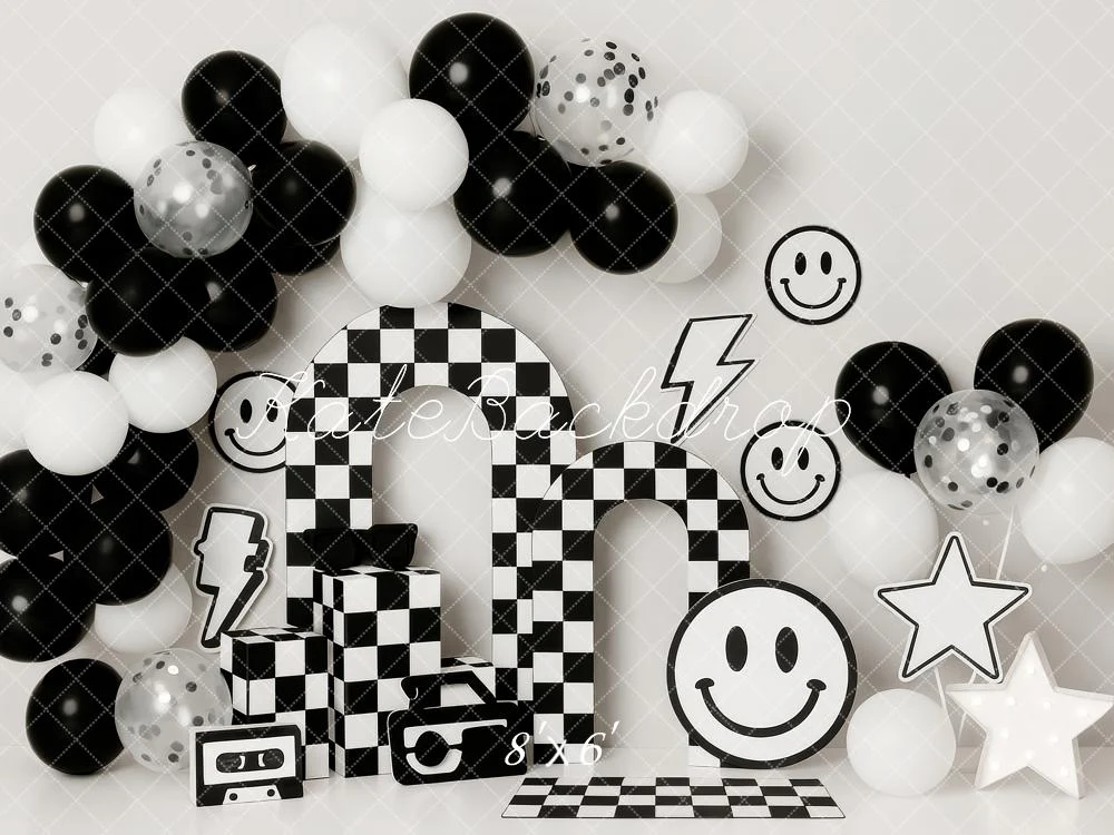 Kate Checkered Balloons Smiley Cake Smash Backdrop Designed by Patty Robert - Image 3