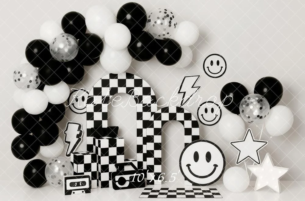Kate Checkered Balloons Smiley Cake Smash Backdrop Designed by Patty Robert - Image 4