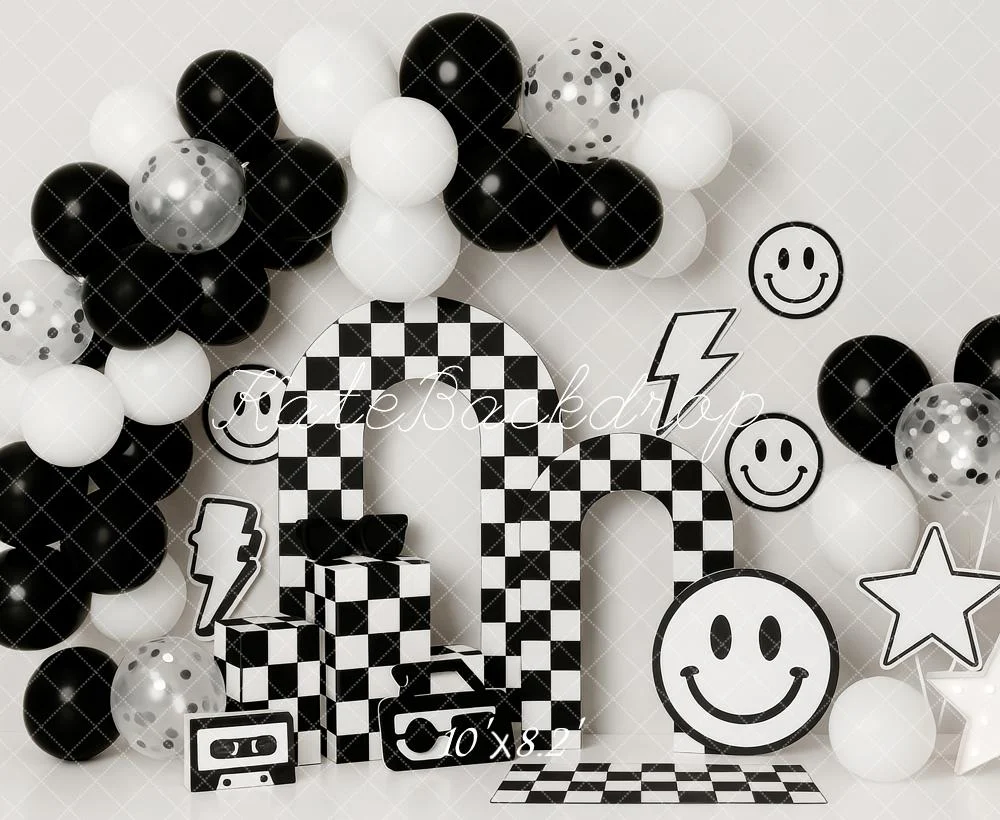 Kate Checkered Balloons Smiley Cake Smash Backdrop Designed by Patty Robert - Image 6