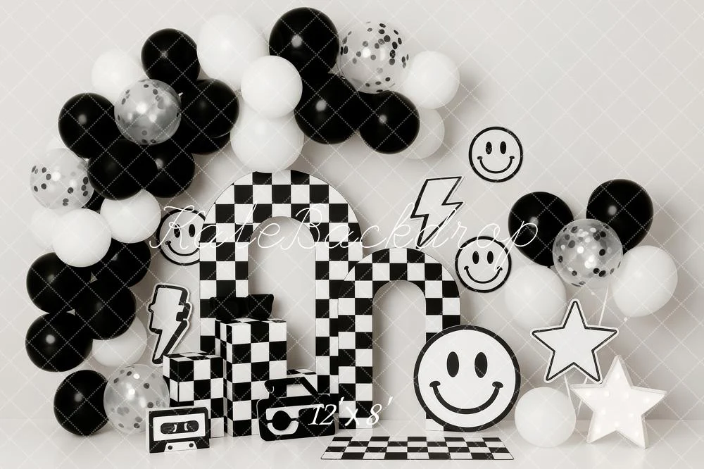 Kate Checkered Balloons Smiley Cake Smash Backdrop Designed by Patty Robert - Image 8