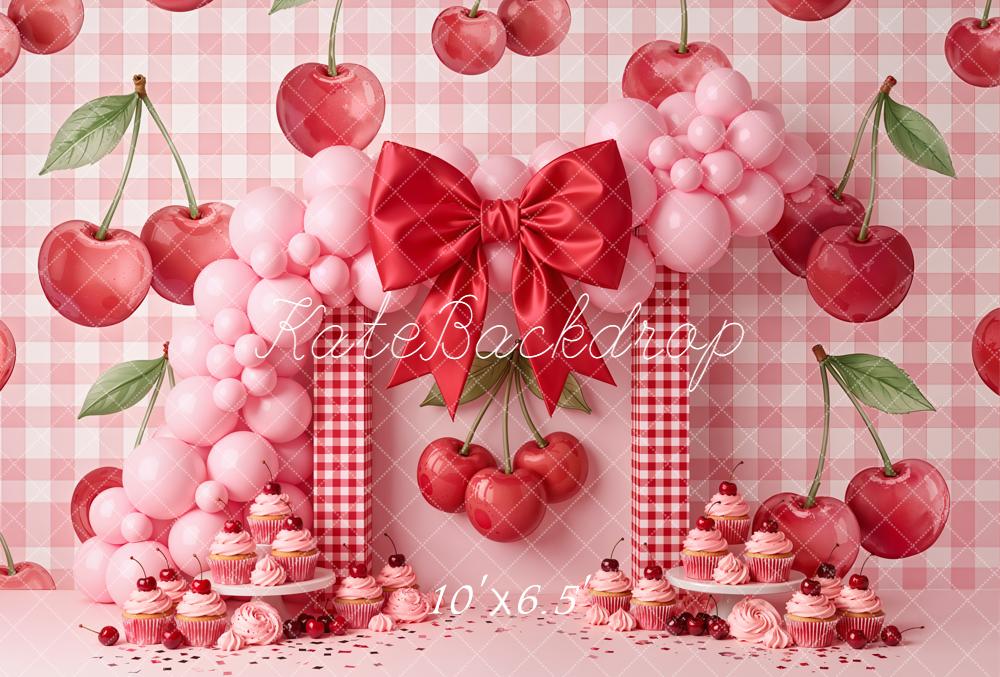 Kate Cherry Cupcakes Balloons Gingham Fleece Backdrop Designed by Emetselch - Image 2
