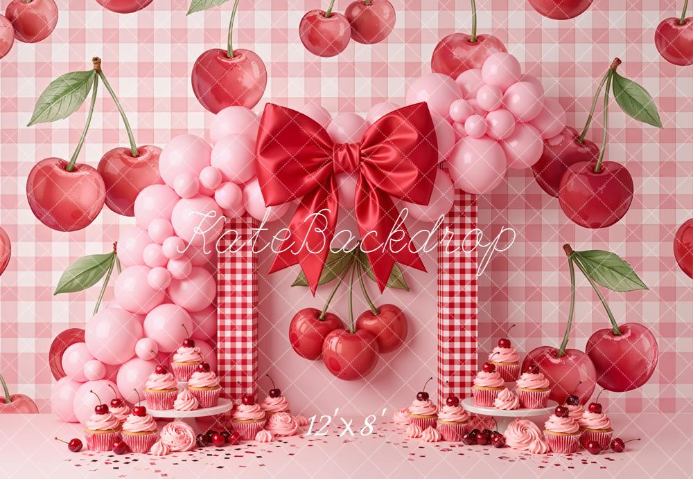 Kate Cherry Cupcakes Balloons Gingham Fleece Backdrop Designed by Emetselch - Image 4