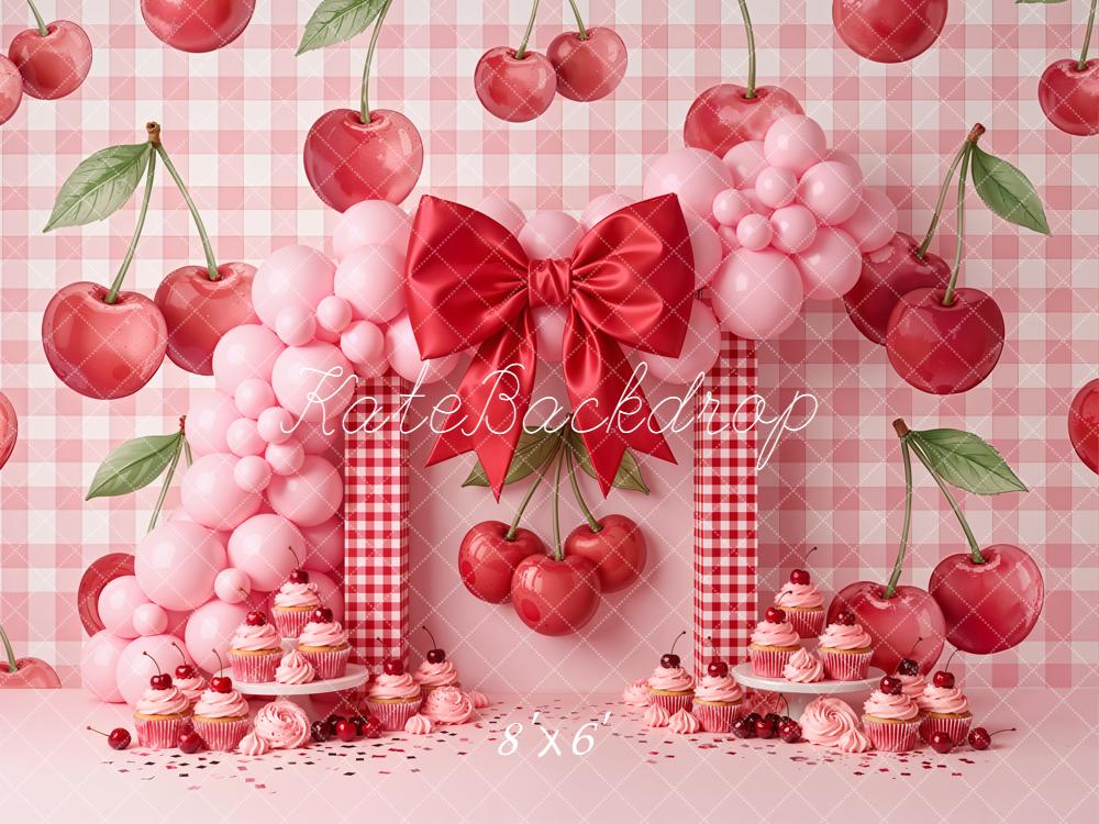 Kate Cherry Cupcakes Balloons Pink Gingham Backdrop Designed by Emetselch - Image 3