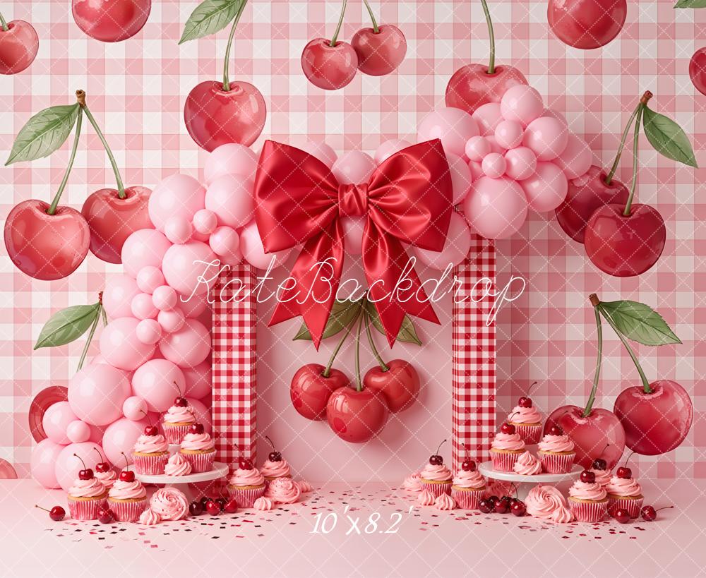 Kate Cherry Cupcakes Balloons Pink Gingham Backdrop Designed by Emetselch - Image 6
