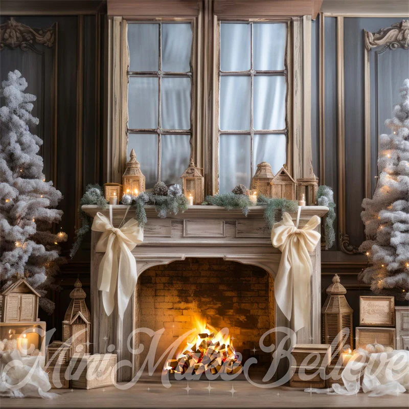 Kate Chic Winter Christmas Fireplace Backdrop Designed by Mini MakeBelieve - Image 2