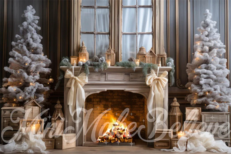 Kate Chic Winter Christmas Fireplace Backdrop Designed by Mini MakeBelieve - Image 3