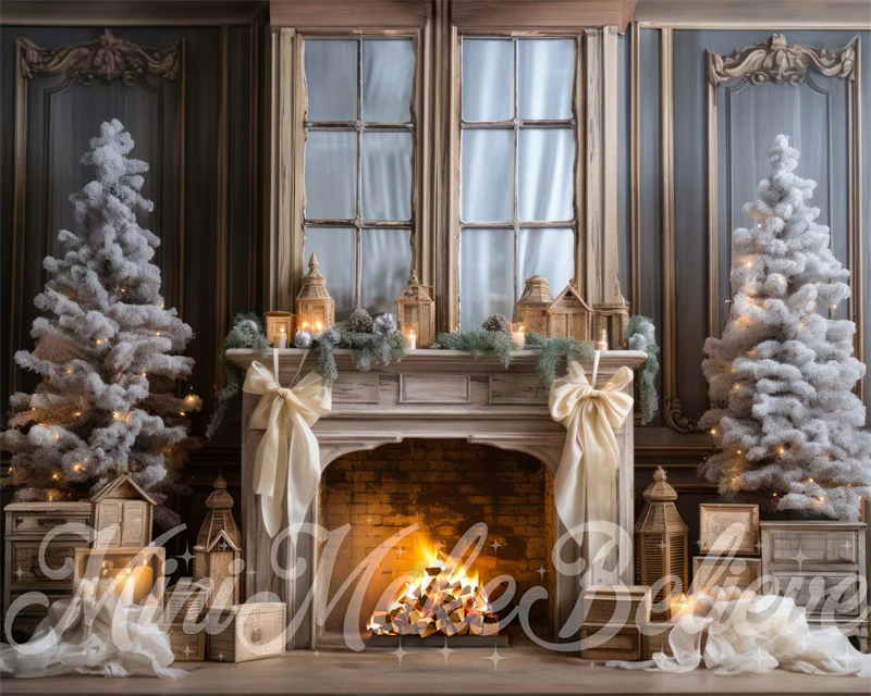 Kate Chic Winter Christmas Fireplace Backdrop Designed by Mini MakeBelieve - Image 4