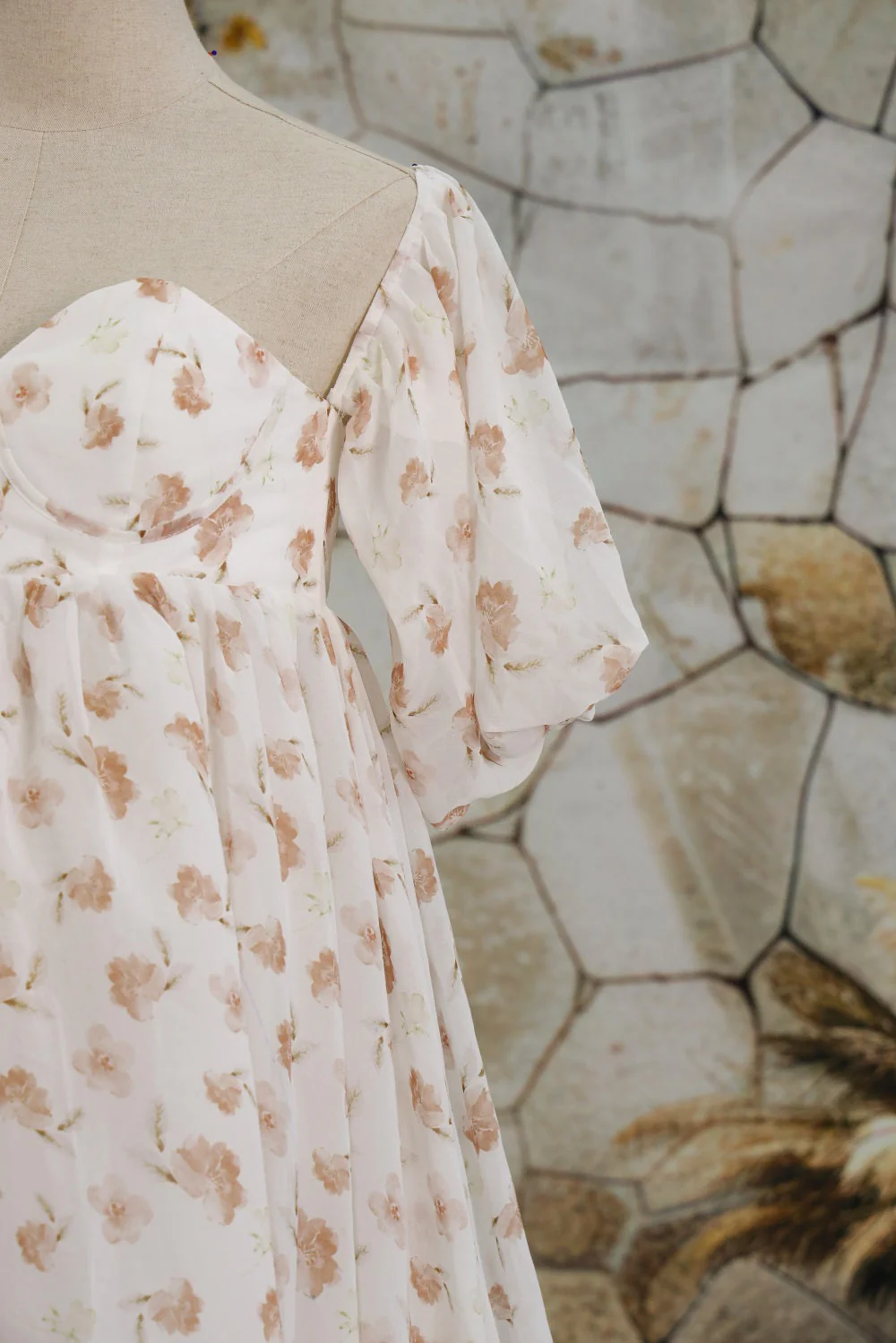 Kate Chiffon Flower Printed White Maternity Photoshoot Dress - Image 10
