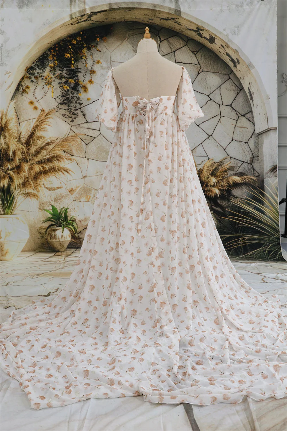 Kate Chiffon Flower Printed White Maternity Photoshoot Dress - Image 7