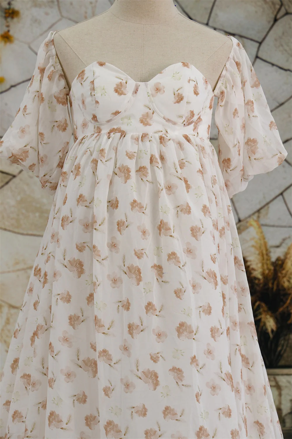 Kate Chiffon Flower Printed White Maternity Photoshoot Dress - Image 8