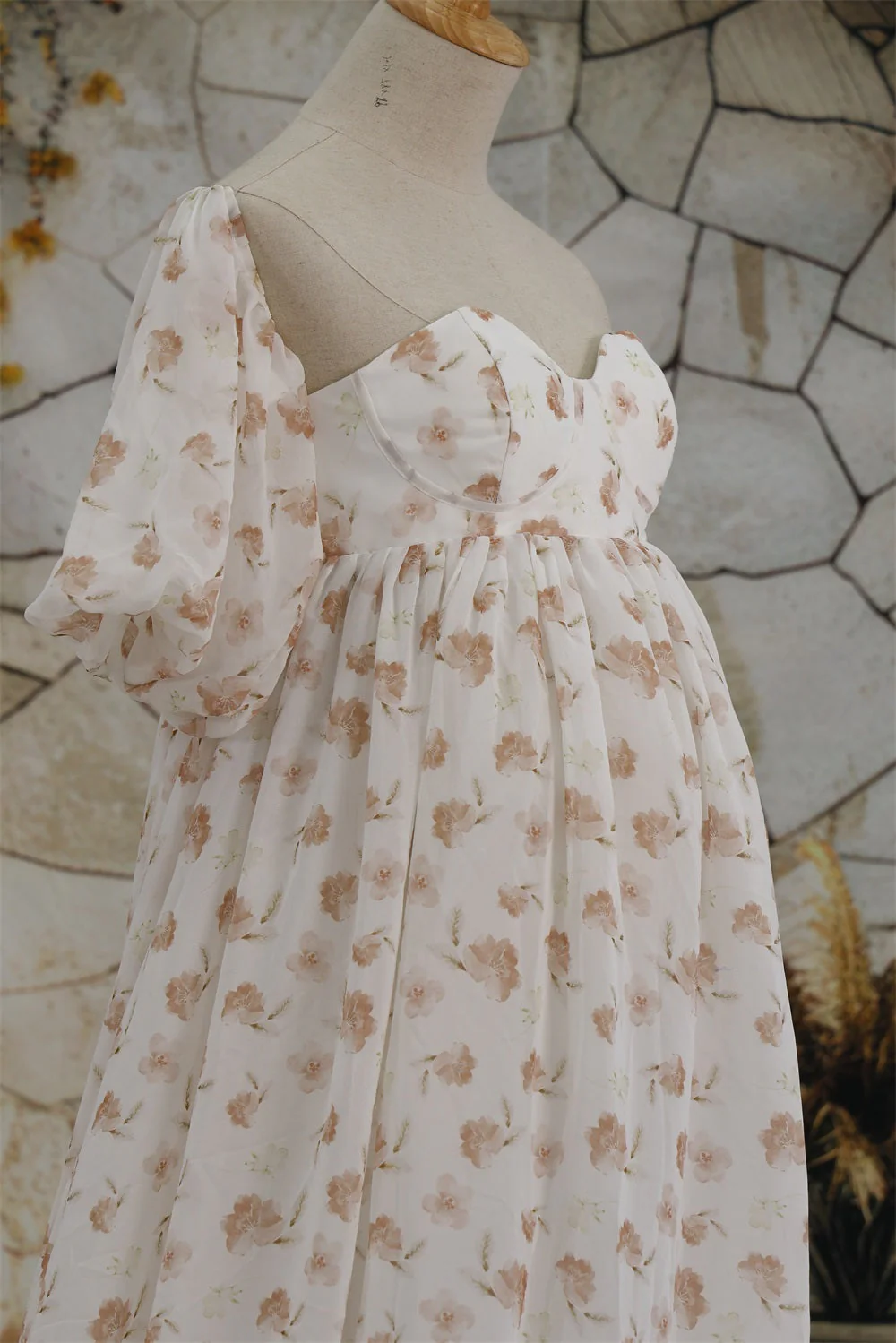 Kate Chiffon Flower Printed White Maternity Photoshoot Dress - Image 9