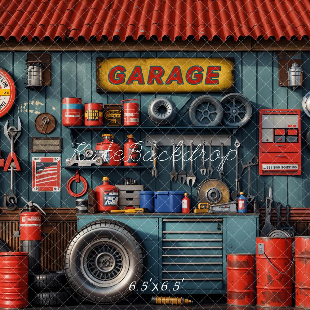 Kate Children/Boy Tool Holder Red Tanker Garage Backdrop Designed by Emetselch - Image 3