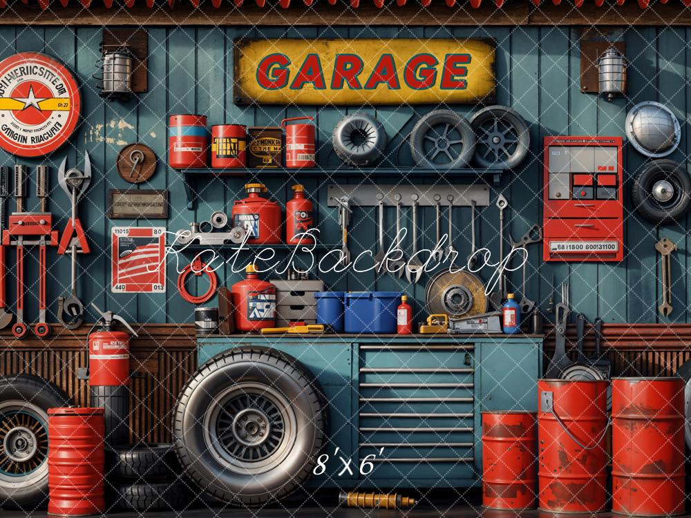 Kate Children/Boy Tool Holder Red Tanker Garage Backdrop Designed by Emetselch - Image 4