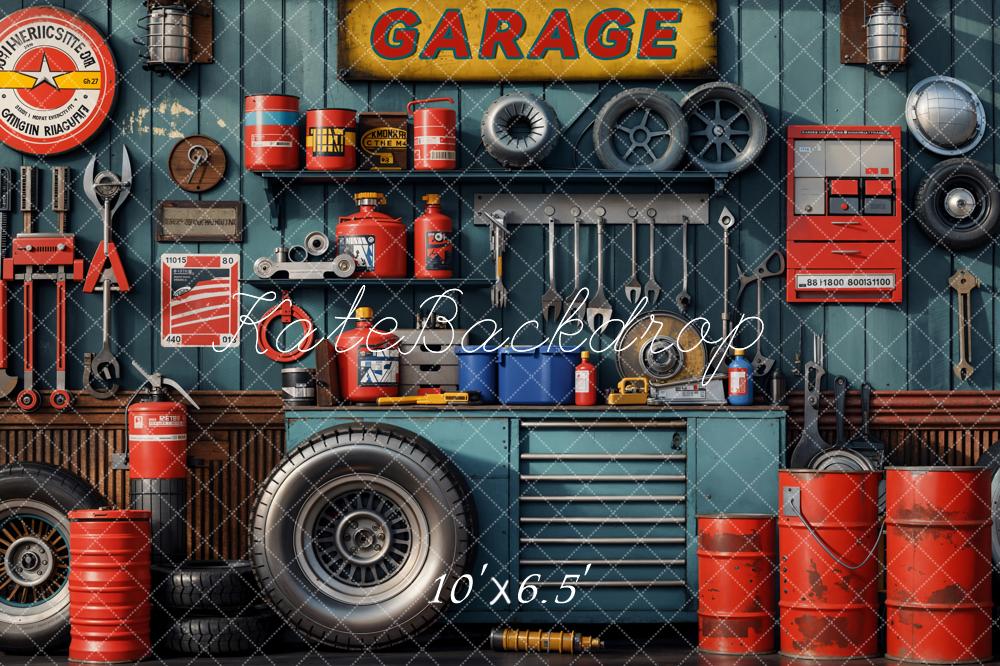 Kate Children/Boy Tool Holder Red Tanker Garage Backdrop Designed by Emetselch - Image 5