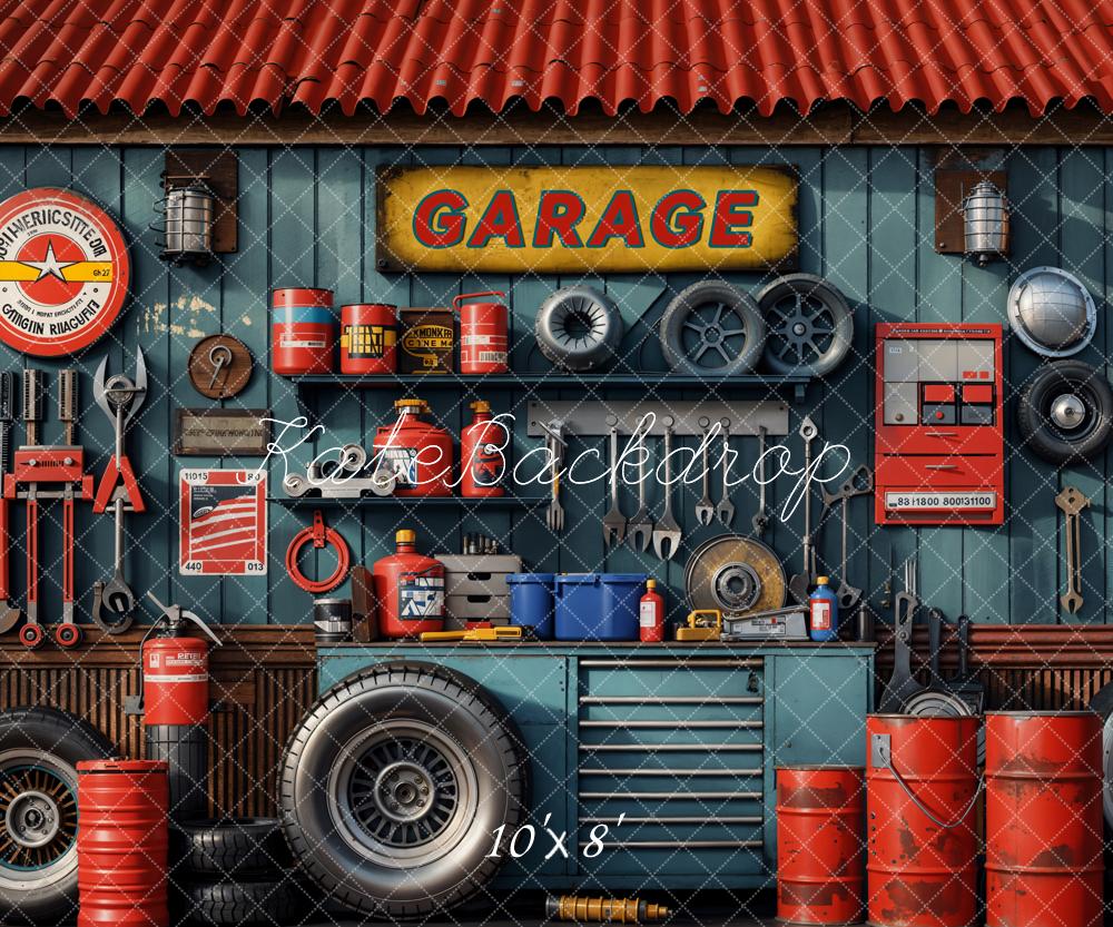 Kate Children/Boy Tool Holder Red Tanker Garage Backdrop Designed by Emetselch - Image 6