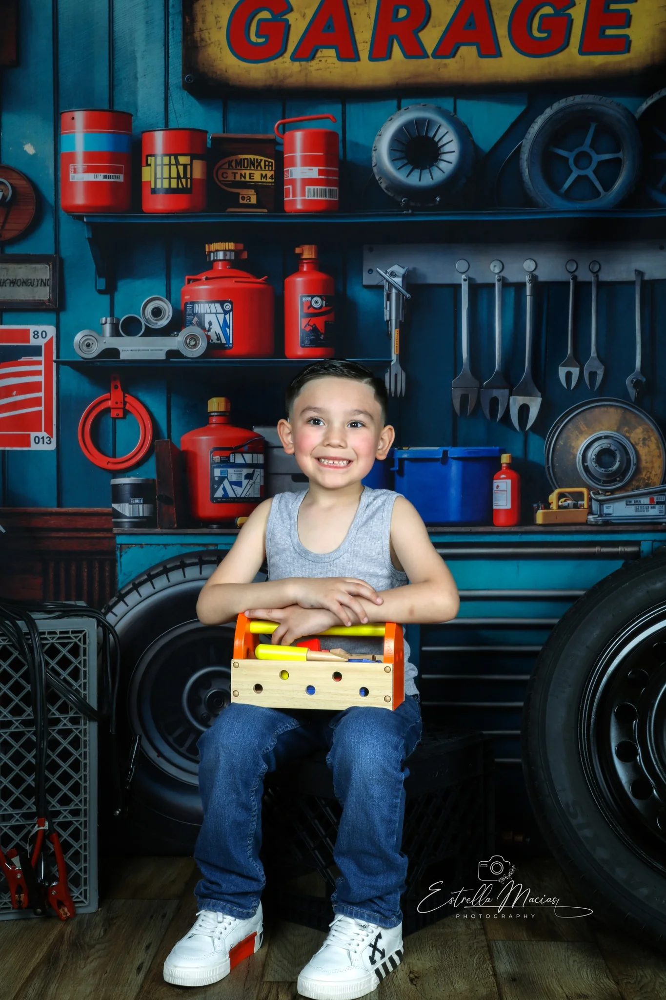 Kate Children/Boy Tool Holder Red Tanker Garage Backdrop Designed by Emetselch - Image 7