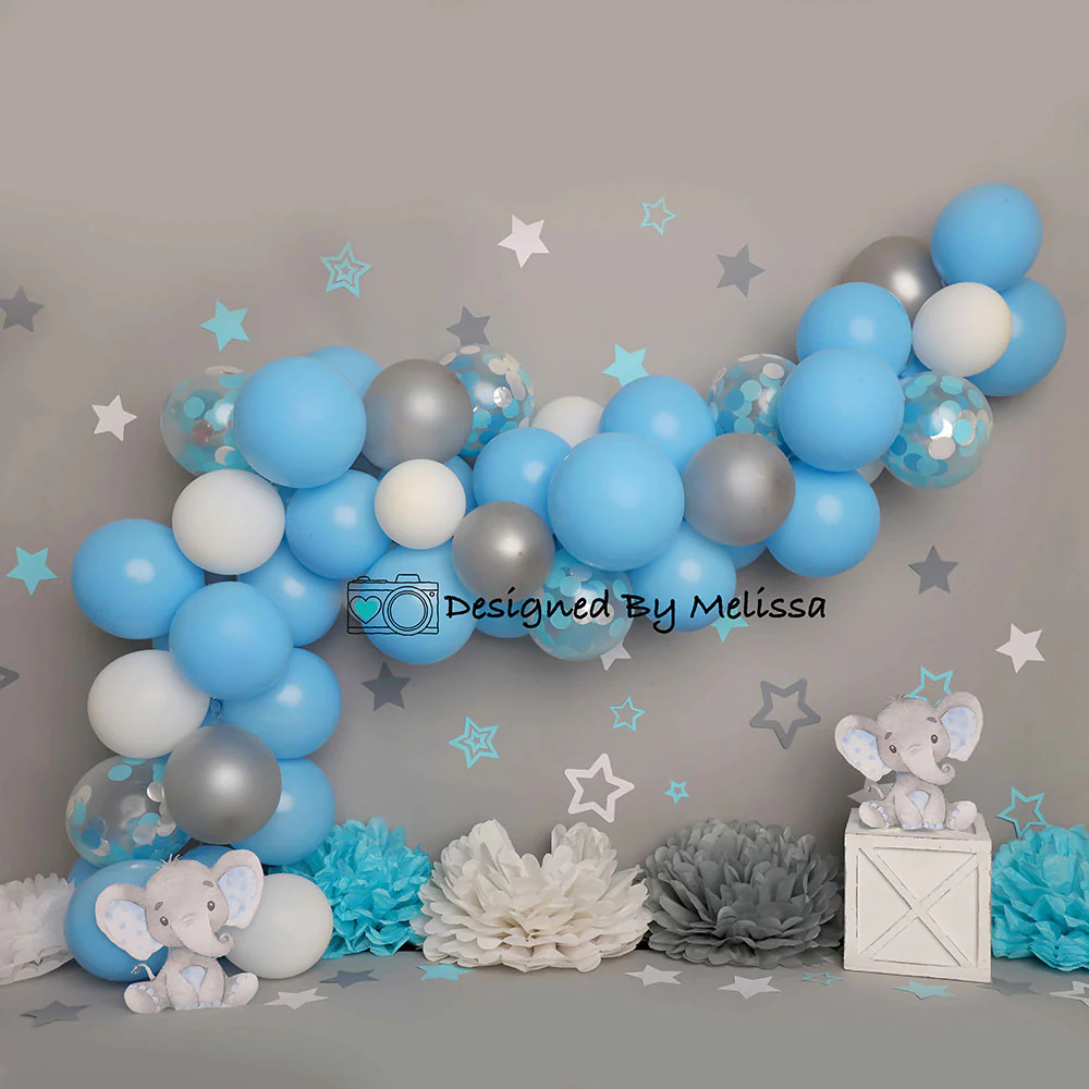 Kate Children Grey Wall Elephant Blue Balloon Backdrop Designed by Melissa King - Image 3