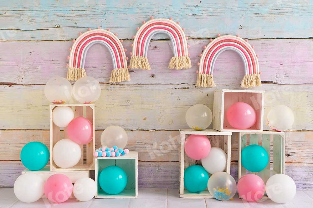 Kate Children Rainbow Balloons Cake Smash Backdrop Designed by Emetselch - Image 2