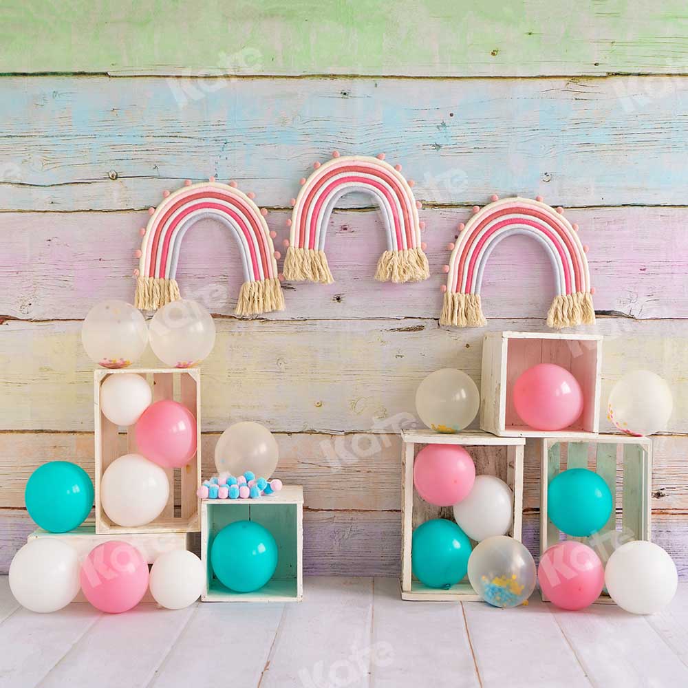 Kate Children Rainbow Balloons Cake Smash Backdrop Designed by Emetselch - Image 3