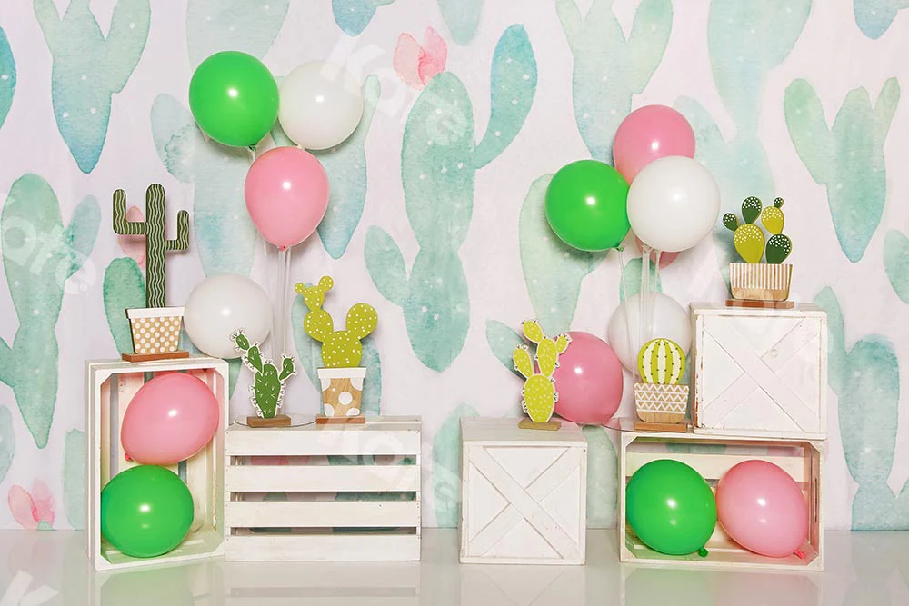 Kate Children Summer Backdrop with Cactus Balloons Designed by Emetselch - Image 2