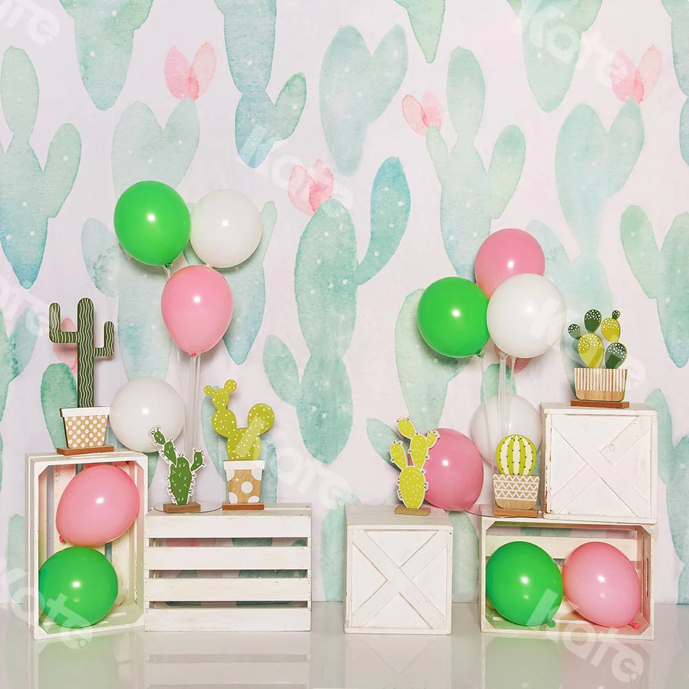 Kate Children Summer Backdrop with Cactus Balloons Designed by Emetselch - Image 3