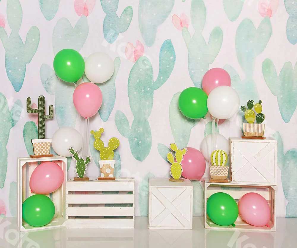 Kate Children Summer Backdrop with Cactus Balloons Designed by Emetselch - Image 4