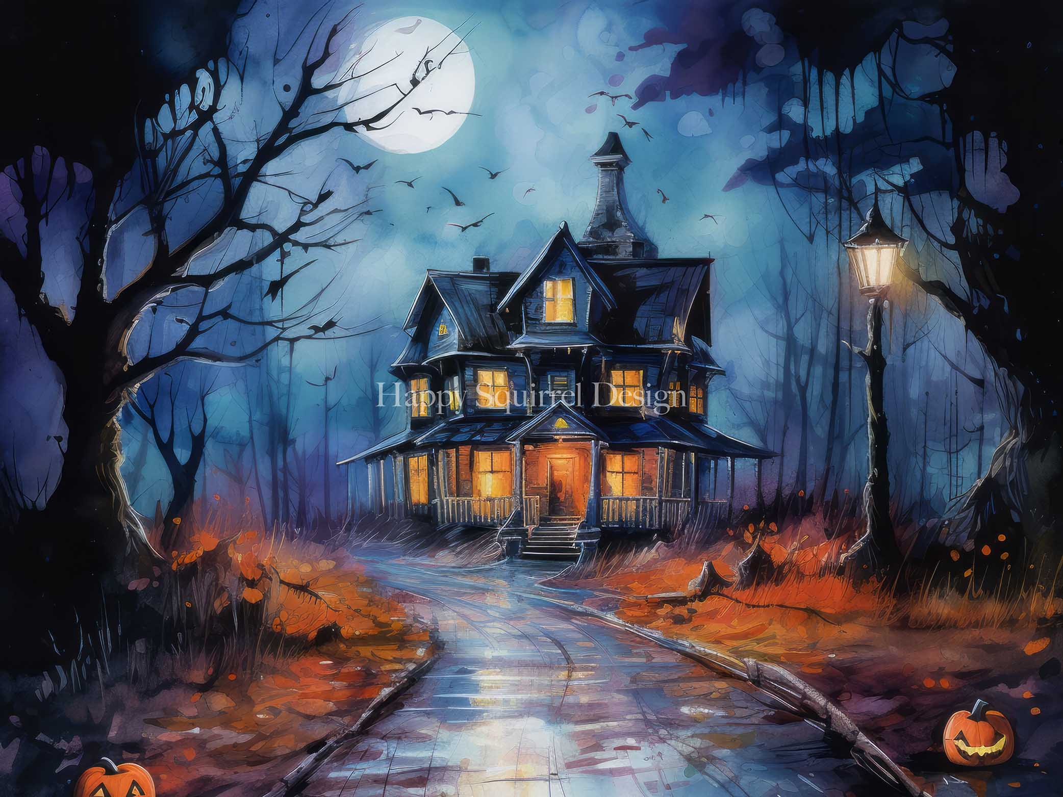 Kate Chilling Halloween House Backdrop Designed by Happy Squirrel Design - Image 3