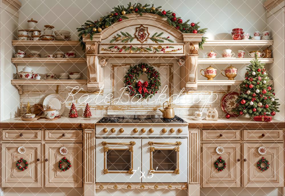 Kate Apricot Christmas Kitchen Dishes Backdrop Designed by Emetselch - Image 2