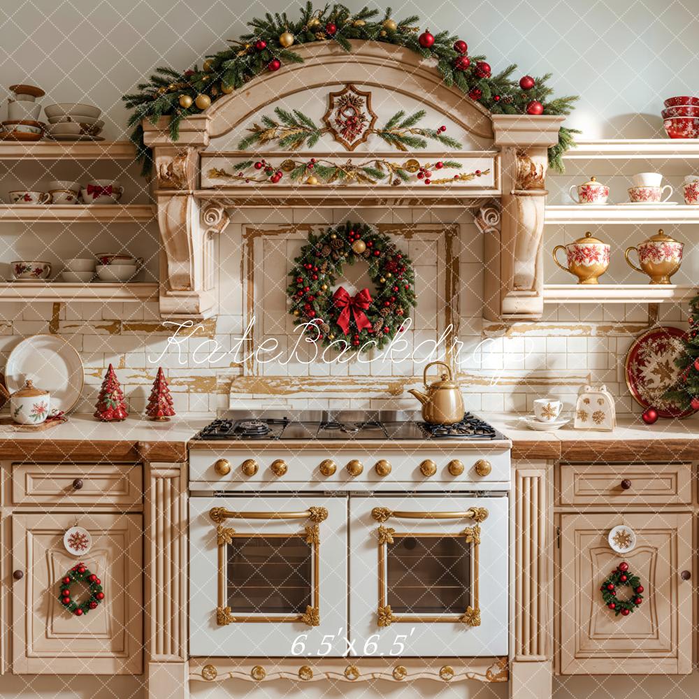 Kate Apricot Christmas Kitchen Dishes Backdrop Designed by Emetselch - Image 5