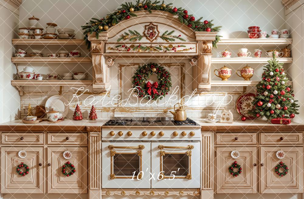 Kate Apricot Christmas Kitchen Dishes Backdrop Designed by Emetselch - Image 7