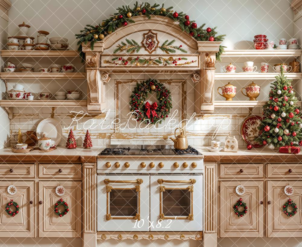 Kate Apricot Christmas Kitchen Dishes Backdrop Designed by Emetselch - Image 8