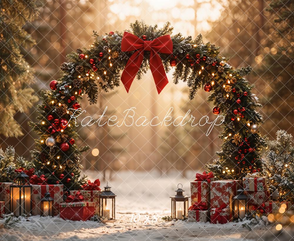 Kate Christmas Arch Bow Forest Gift Fleece Backdrop Designed by Emetselch - Image 2