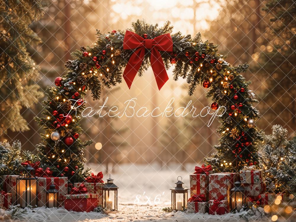 Kate Christmas Arch Bow Forest Gift Fleece Backdrop Designed by Emetselch - Image 4