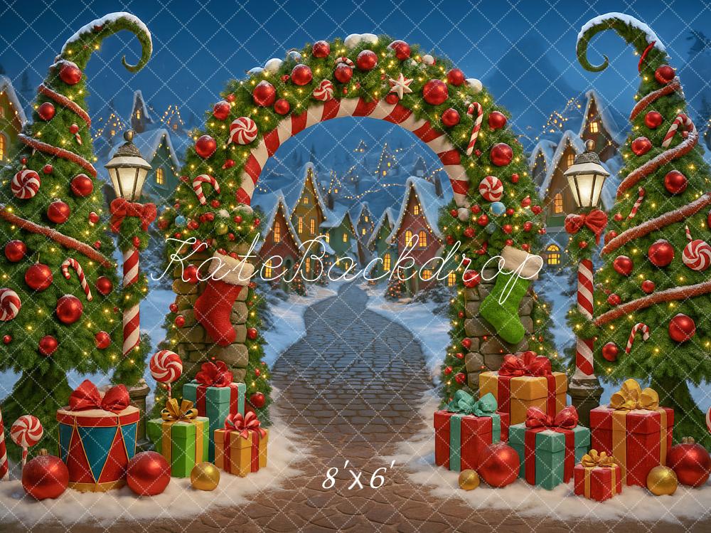 Kate Christmas Arch Candy Trees Presents Village Backdrop Designed by Ashley Paul - Image 3