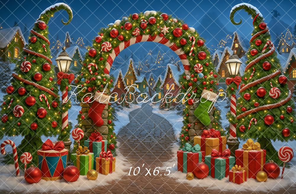 Kate Christmas Arch Candy Trees Presents Village Backdrop Designed by Ashley Paul - Image 4