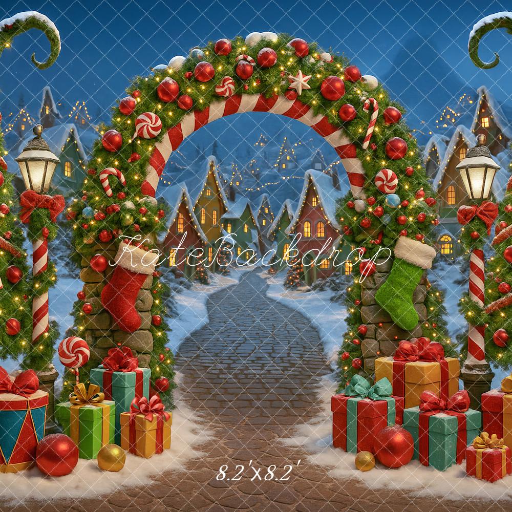 Kate Christmas Arch Candy Trees Presents Village Backdrop Designed by Ashley Paul - Image 5
