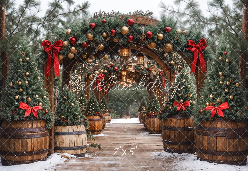 Kate Christmas Arch Garland Lanterns Trees Backdrop Designed by Emetselch