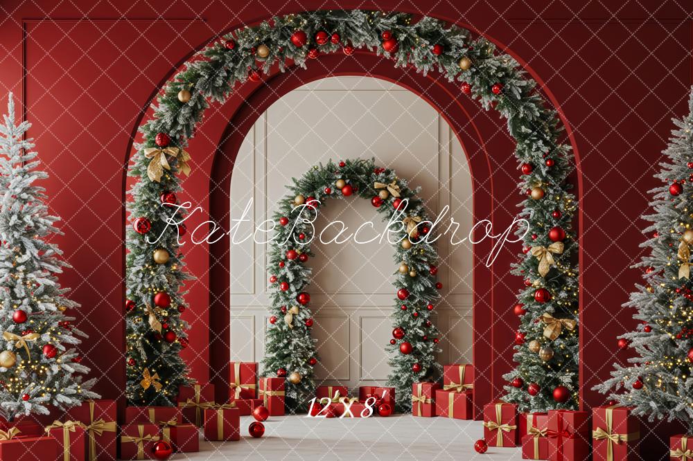 Kate Christmas Arch Garland Presents Red Fleece Backdrop Designed by Patty Robert - Image 4