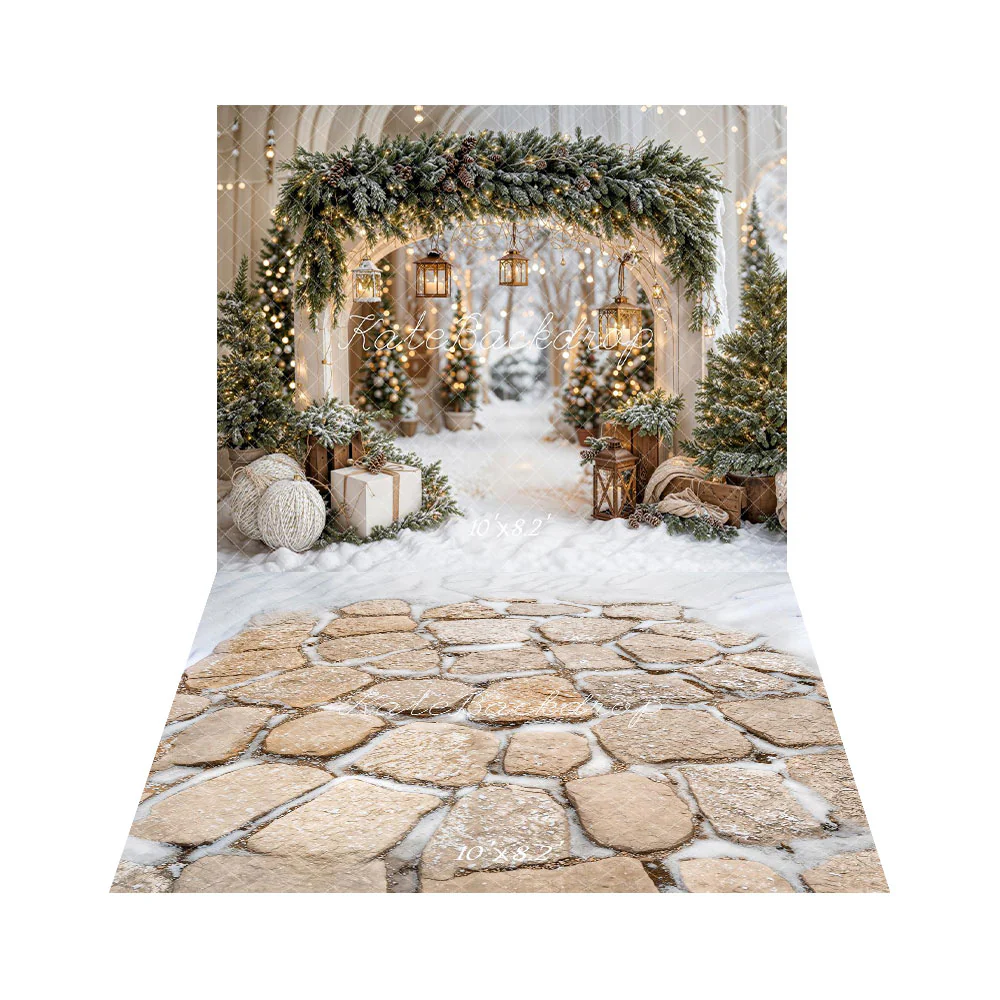 Kate Christmas Arch Garland Snow Trees Backdrop+Cobblestone Snow Floor Backdrop - Image 3