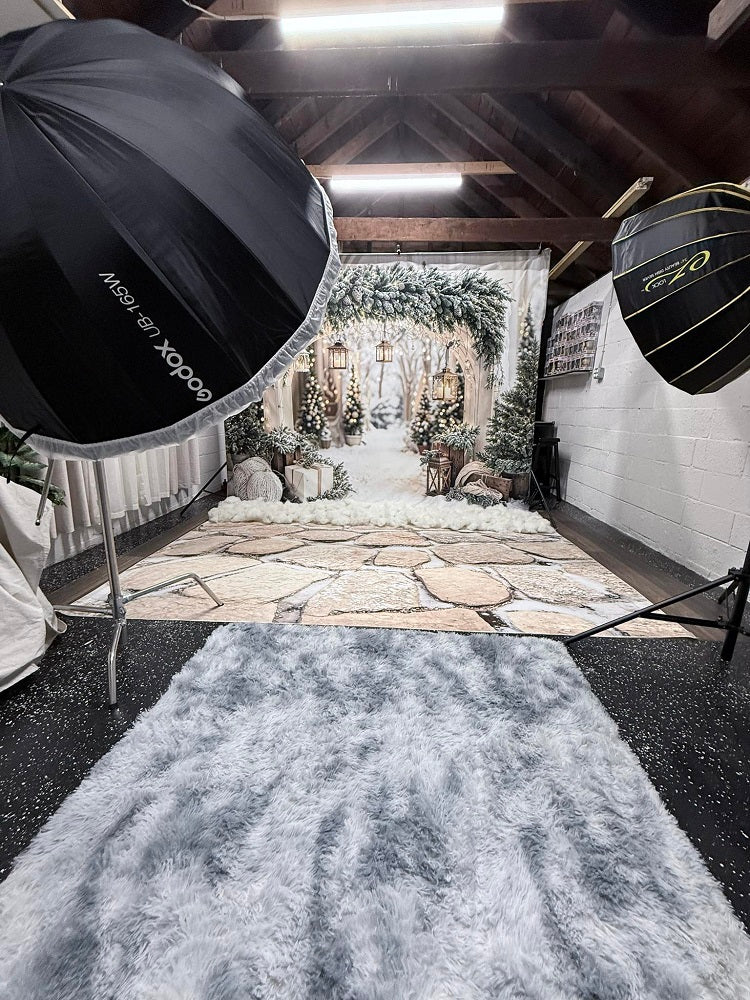 Kate Christmas Arch Garland Snow Trees Backdrop+Cobblestone Snow Floor Backdrop - Image 4