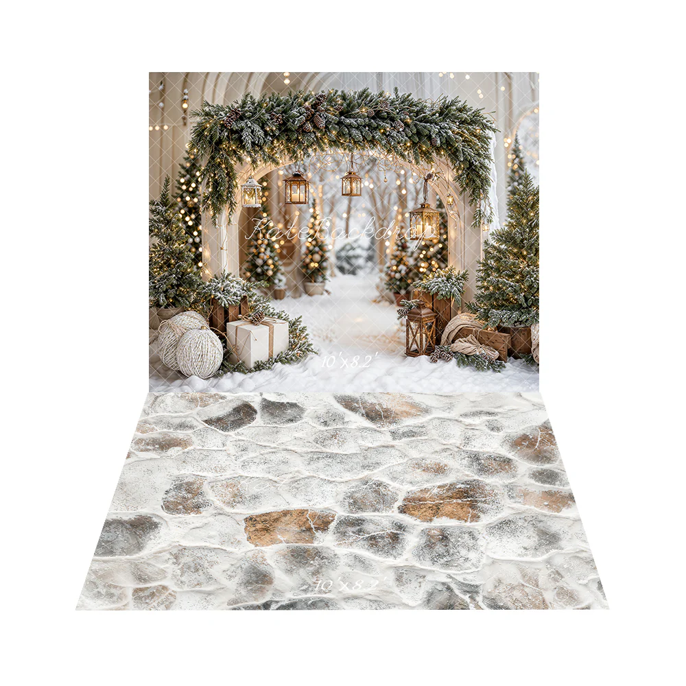 Kate Christmas Arch Garland Snow Trees Backdrop+Stone Texture Floor Backdrop - Image 2