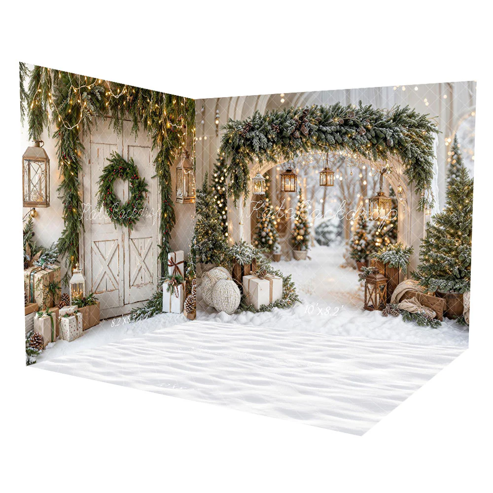 Kate Christmas Arch Garland Snow Trees Barn Door Room Set - Image 2