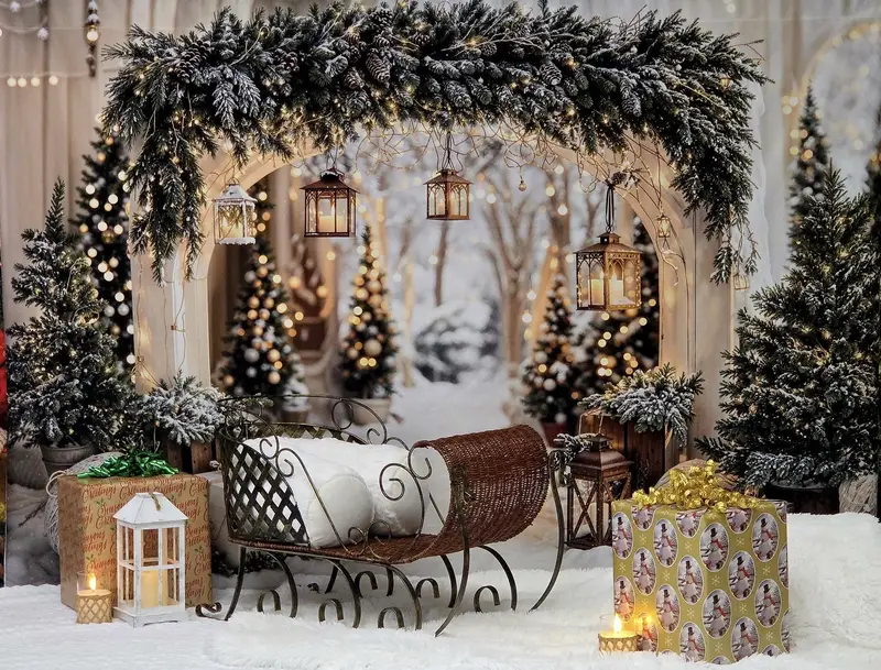 Kate Christmas Arch Garland Snow Trees Backdrop Designed by Emetselch - Image 10