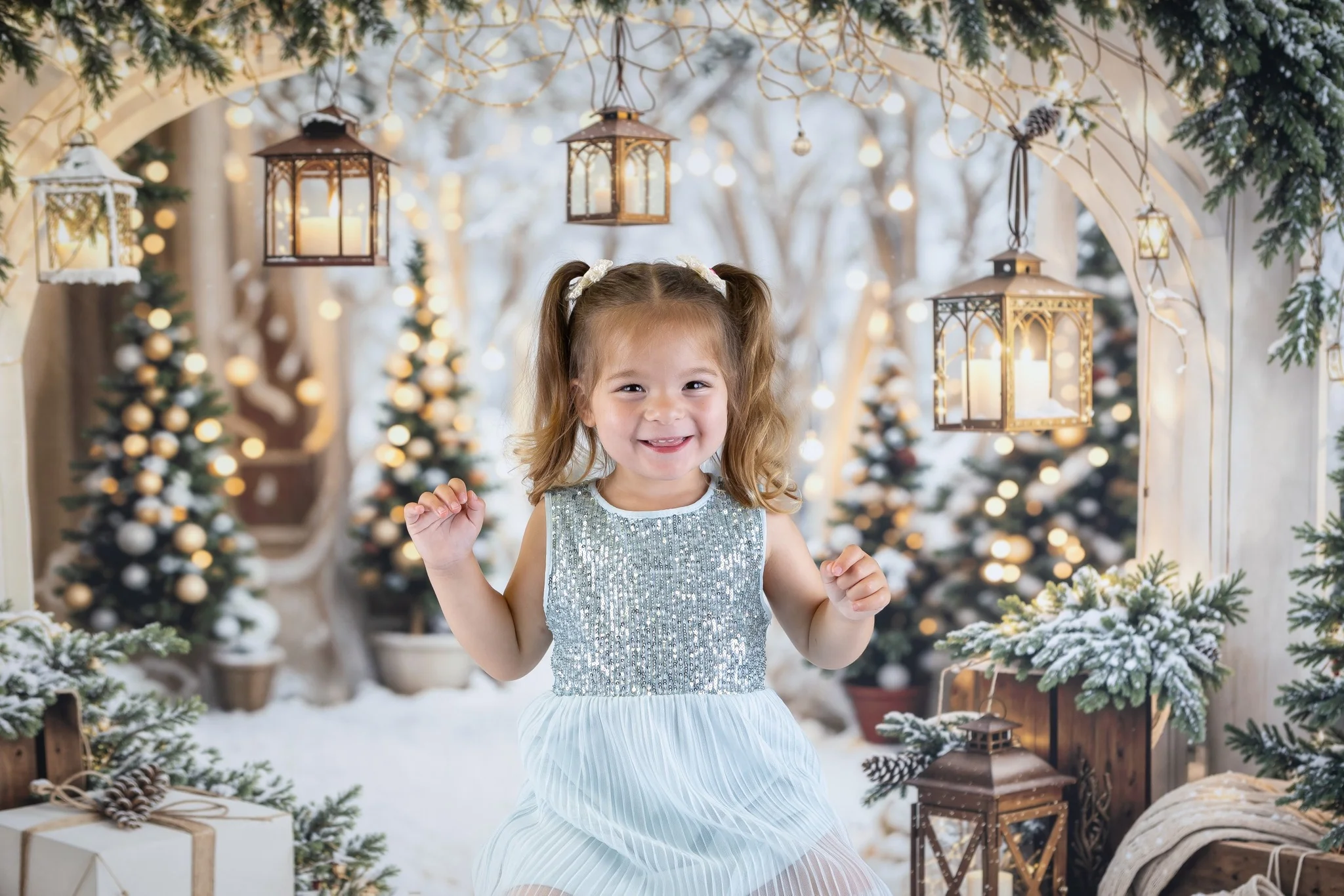Kate Christmas Arch Garland Snow Trees Backdrop Designed by Emetselch - Image 11
