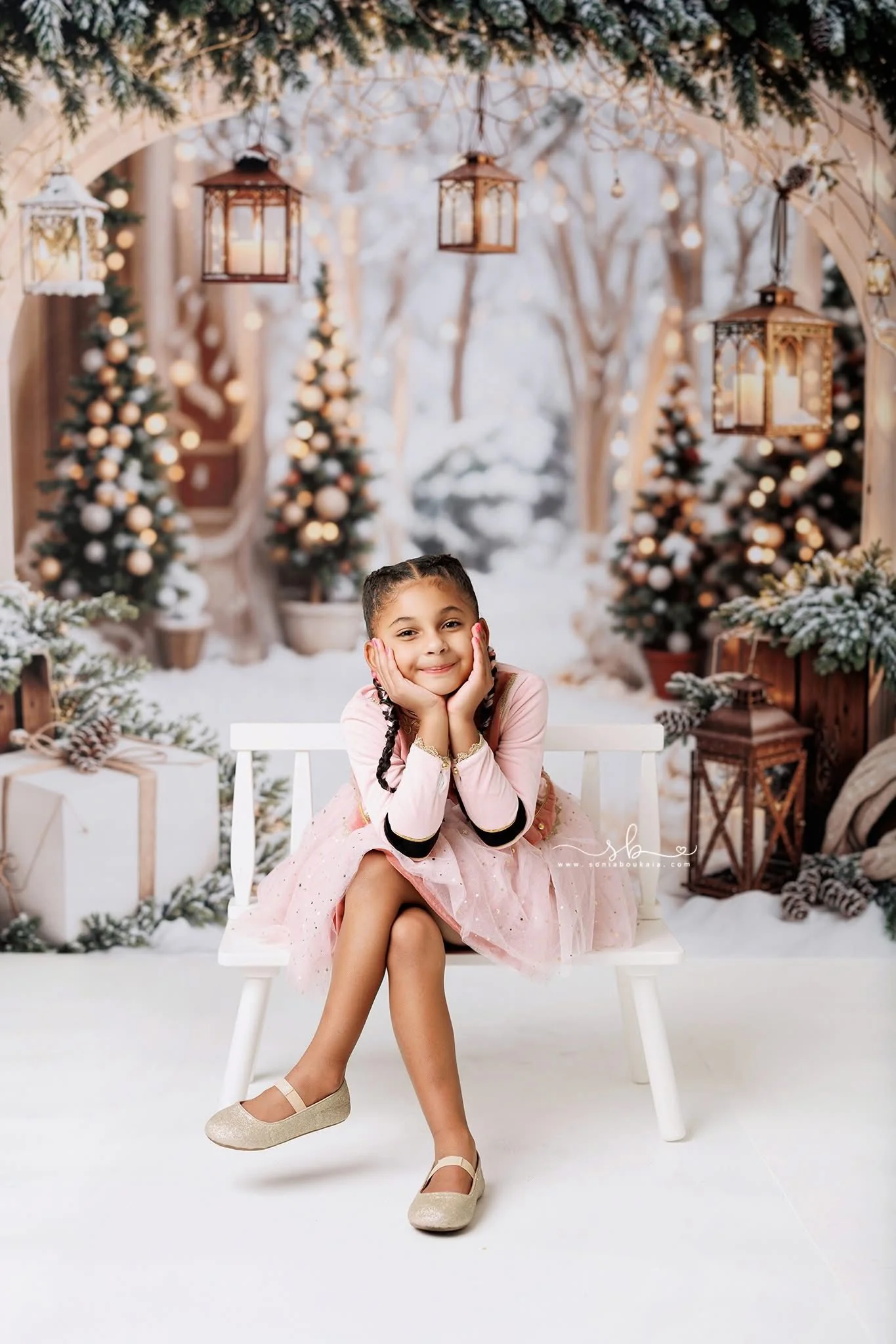 Kate Christmas Arch Garland Snow Trees Backdrop Designed by Emetselch - Image 13